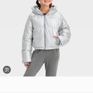 NWOT All In Motion Silver Shimmer Girls Xl Kids Puffer Jacket Coat